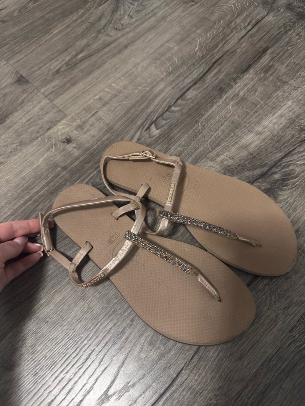 Havaianas Beige Jeweled T-Strap Sandals